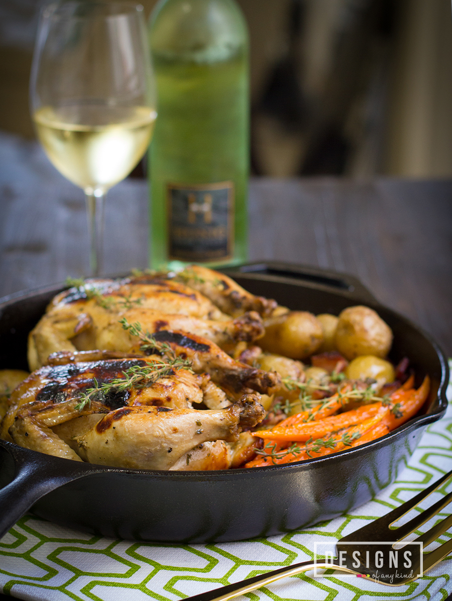 Lemon + Thyme Roasted Cornish Hens with Baby Potatoes and Carrots - How to make juicy and flavorful roasted cornish hens, infused with lemon, thyme and a touch of honey. This easy, one pot meal is perfect for any occasion. | designsofanykind.com