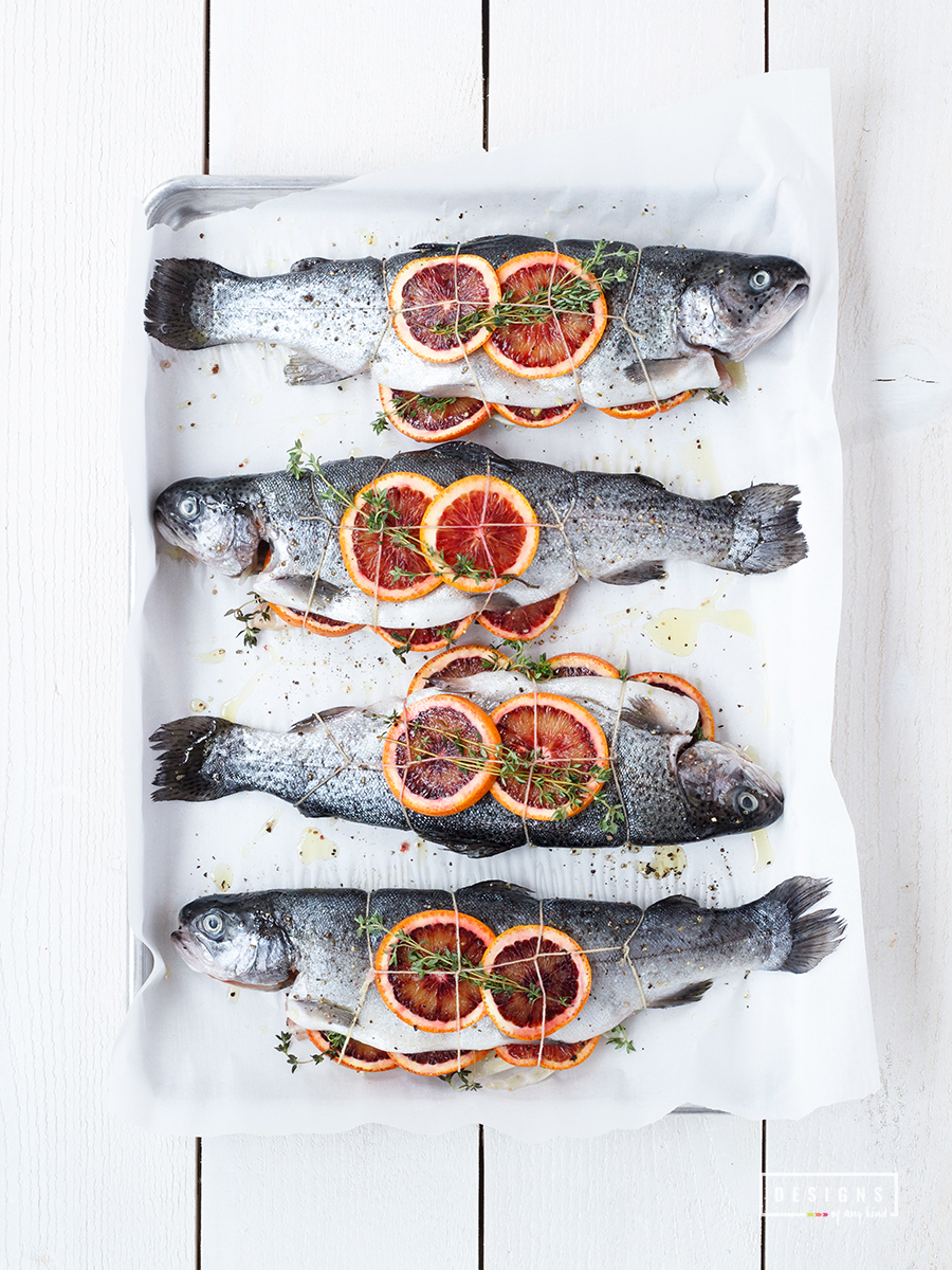 Blood Orange, Thyme, and Fennel Grilled Trout - A delicious spring grilling recipe for whole fresh water trout stuffed with fresh blood oranges, thyme, and fennel. Recipe at www.designsofanykind.com