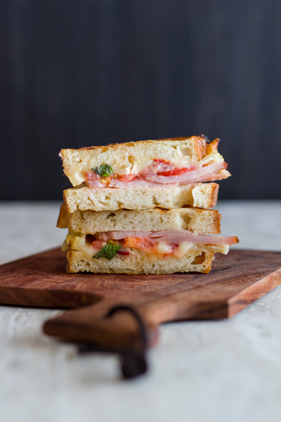 Take your grilled cheese experience to the next level with a cedar plank grilled Hot Brie Melt sandwich. Mouthwatering flavors of spicy pepper jelly, basil, brie cheese, tomatoes, and ham are the perfect combination! Recipe at www.designsofanykind.com